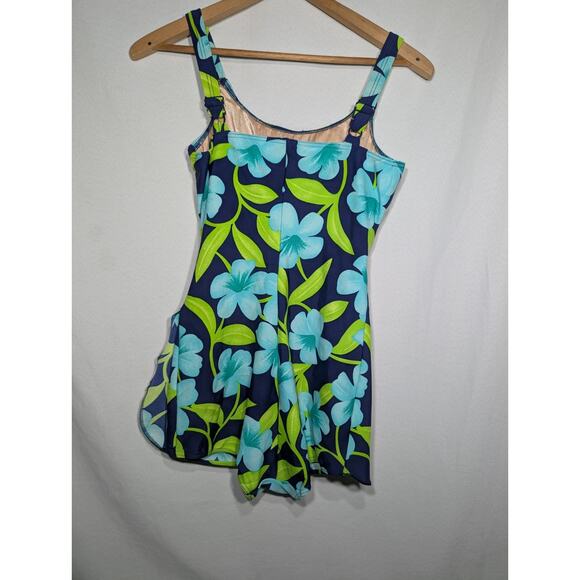 Christina Vtg Womens Blue Floral Swimsuit 14 Full Coverage Built In Cups Modest - Picture 4 of 8